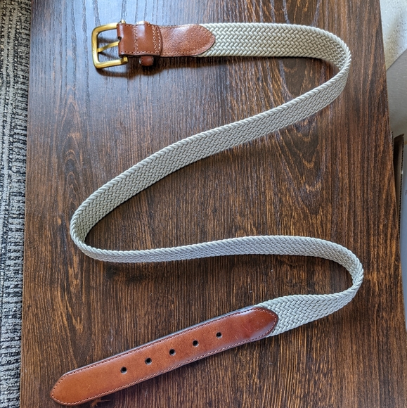 Lands' End Light Beige Braided Elastic Leather End Brass Buckle Belt - Picture 3 of 10